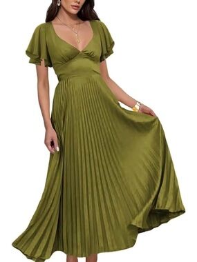 Olive Green Satin Dress